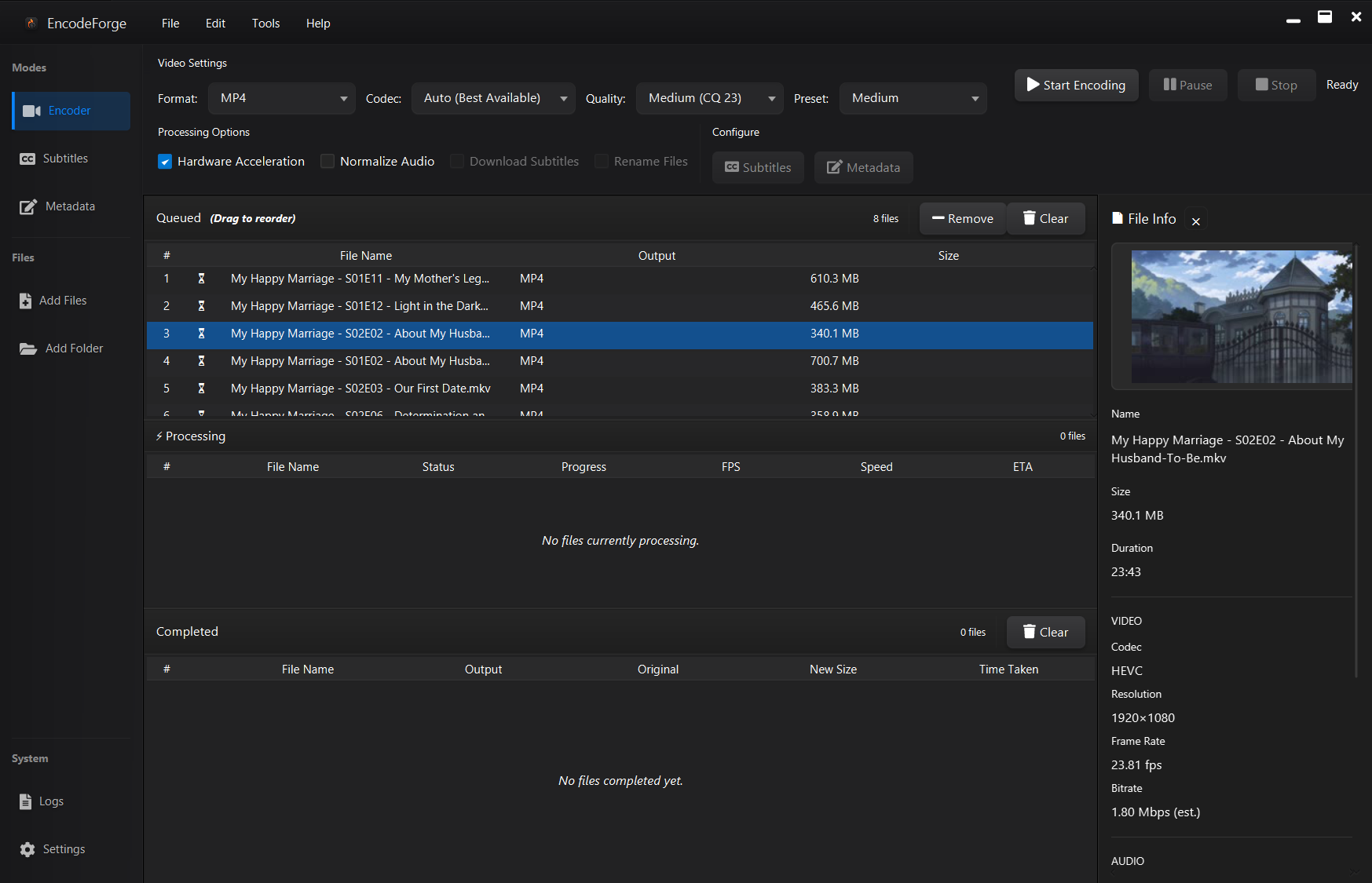 Video Encoding Interface - Hardware acceleration with NVENC, QuickSync, AMF