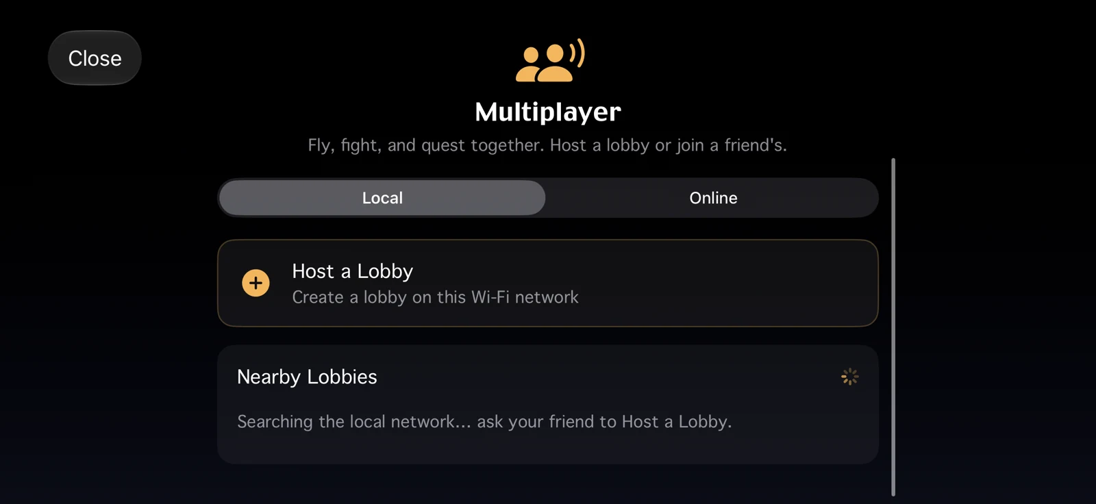 The multiplayer screen with Local and Online tabs and a Host a Lobby button.