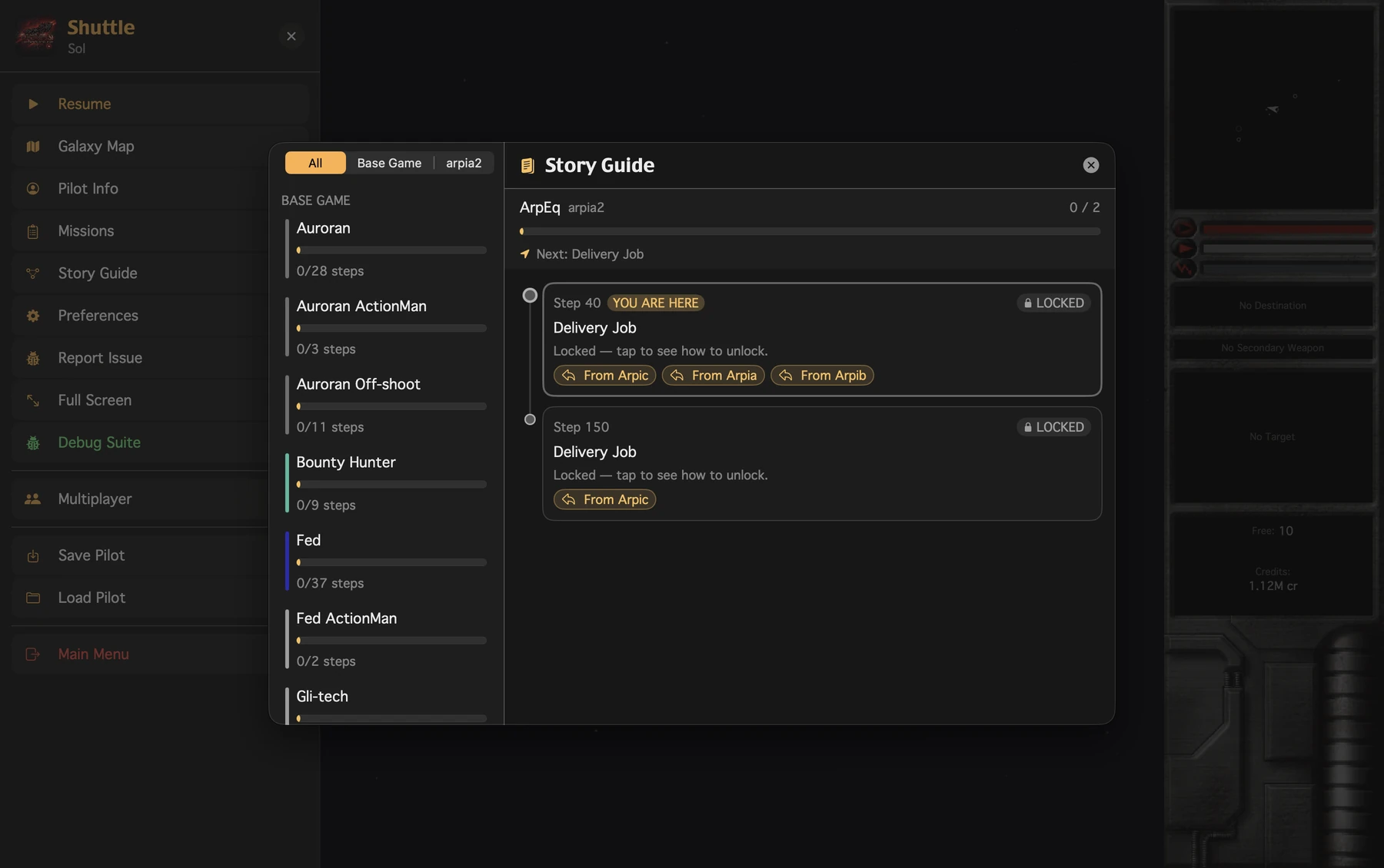 The Story Guide: campaigns with progress bars beside a step timeline, showing locked steps and the mission that unlocks each one.
